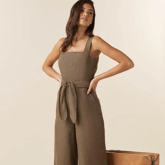 VETTA Pants - NWT Vetta The Linen Two Piece Apron Jumpsuit in Dusty Green size 4
